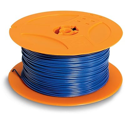 Lapp H05V-K 1X0,5 gul fleksibel ledning på en orange spole med en hvid baggrund.
