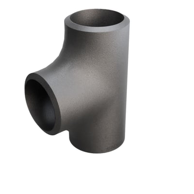 Grå P235GH tee fitting med dimensionerne 42,4 x 3,6 mm, vist på en hvid baggrund.