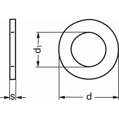 Teknisk tegning af 12 FZV 75X4X14 rund spændeplade med dimensioner angivet som d, d1 og s.