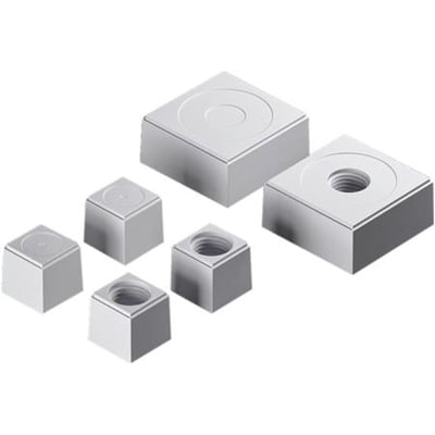 Rittal indsats til kabelgennemføring i hvid plast, viser fem moduler med forskellige topdesigns og indvendige gevind for kabeldiameter 7 mm.