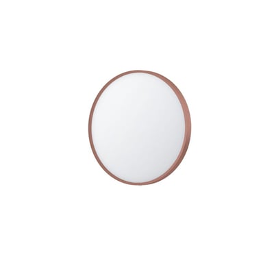 Sanibell INK SP24 rundt LED spejl med Ø60 cm og børstet kobber aluramme på hvid baggrund.