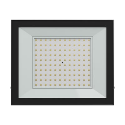 Sort SpectrumLED 100 W LED-projektør med synlige lysdioder set forfra, IP65 og 4000 K.