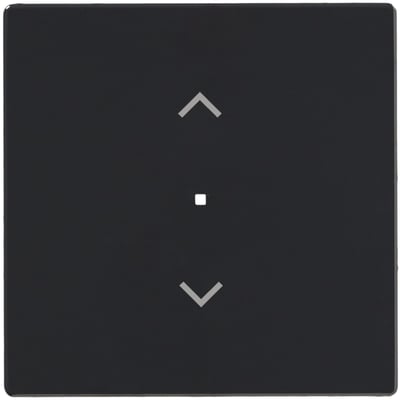 ABB Free-Home tangent i antracit med symbol "OP/NED" og et lille punkt i midten, designet til 1M indsatse.