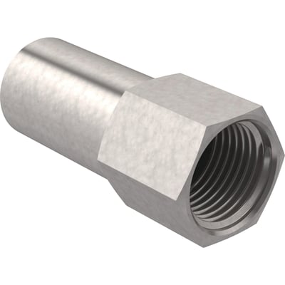 Geberit Mapress overgang muffer, 22mm x 1/2" RP, i poleret rustfrit stål med en glat cylinder og en sekskantet nippelende.