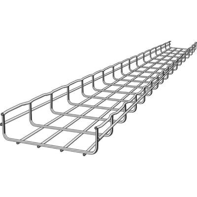 Legrand Cablofil CF gitterbakke i varmgalvaniseret stål, 54x200x3000mm, set fra siden med fokus på metalgitterkonstruktion.