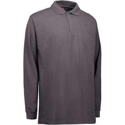 ID Identity poloshirt med lange ærmer i farven silver grey, størrelse 4XL, vist forfra med krave og knapper.
