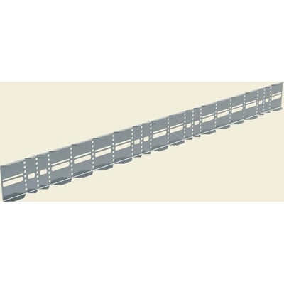 Legrand P31 reduktionsstykke/endestykke, 60x795 mm, galvaniseret stål, vist fra siden med tydelig fremvisning af perforeringer.