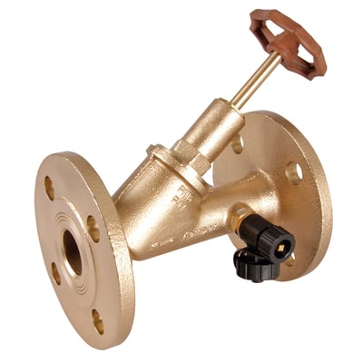 Kemper EA kombi-kontraventil i blyfri rødgods med flange DN50 og praktisk aftapningsventil, vist på hvid baggrund.