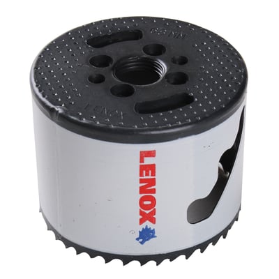 Lenox Speed Slot bimetal hulsav på 68 mm set skråt ovenfra med sort top, sideåbning og savtakket kant.