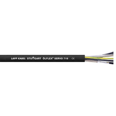 Lapp OLFLEX SERVO 719, 4G2,5+(2x0,75) kabel på hvid baggrund med synlige ledere i enden.