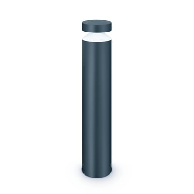 Moderne Philips Lighting Laven havelampe i sort stål, cylinderformet med hvid top, oplyst med varmt hvidt lys.