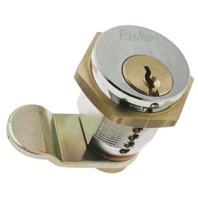 Ruko cylindriskabslås fra Assa Abloy, model 1607 kr V, med rund nøglecylinder og drejearm i sølv- og guldfarvede nuancer.