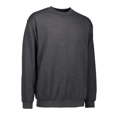 ID Identity GAME sweatshirt i grafit melange med rund hals og lange ærmer, vist forfra på hvid baggrund.