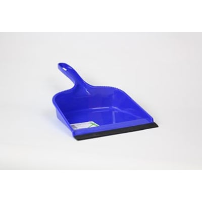 Roliba fejebakke i klar blå plast med praktisk sort gummilæbe til effektiv opsamling af snavs, 340 x 210 mm.
