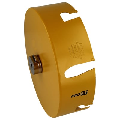 PRO-FIT HM hulsav med 200 mm diameter i guldfarve, viser metalbeslag og mærke på siden.