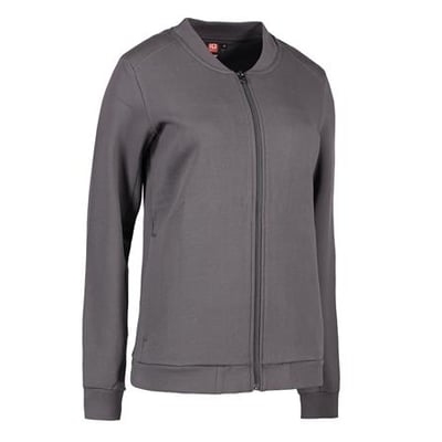 ID Identity Pro Wear cardigan til damer i silver grey, str. XL, med lynlås og ribkant ved hals, ærmer og bund.