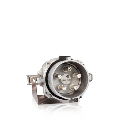 CEE vægindtag 600A, 6h, IP67, 3P+PE med synlige stikterminaler og monteringsbeslag på hvid baggrund.