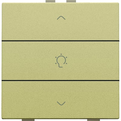 Niko dæmpertryk i guldbelagt finish med symboler for op og ned samt lyspære, NHC-model.