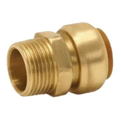 VSH Tectite-overgang i messing med muffe og nippel, 18 mm rørtilslutning og 3/4-tommers gevind.