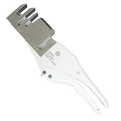 Victor VD 2100 kanal saks i hvid plast og metal til lige tilpasning af installationskanaler, max klippmål 90 x 65 mm.