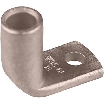 Elpress CU-rørkabelsko KRF35-8-90GR, 90 graders vinkel, M8 laske og 35mm² lederdiameter. Produktet er fortinnet kobber og vist på hvid baggrund.