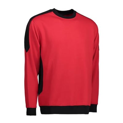 ID Identity Pro wear sweatshirt i rød og sort, størrelse 5XL, med rund hals og ribkanter. Perfekt til arbejde.