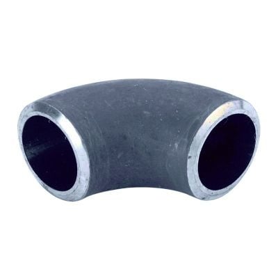 Detaljeret view af Indura 90 graders bøjning, 114,3x3,6 mm, visning af svejsesøm og indvendig diameter.