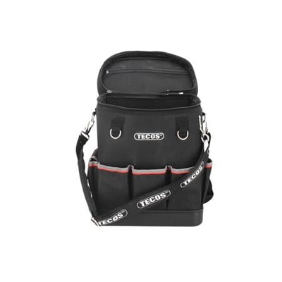 Tecos værktøjstaske rygsæk/spand i sort kraftigt nylon med flere udvendige lommer og justerbare skulderstropper.