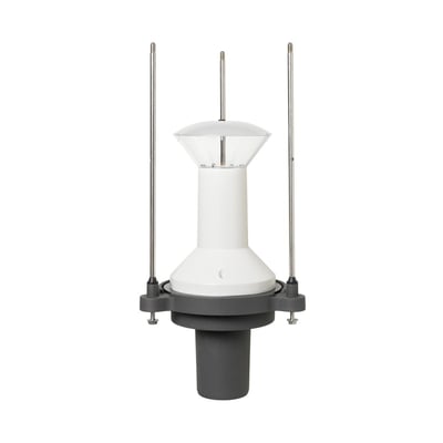 Louis Poulsen Albertslund Mini LED-DPC upgrade kit i grafitgrå, med hvid cylinder og klar top. Armaturet har metalstøtter på siden.