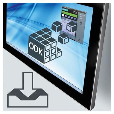 Siemens Simatic ODK 1500S V2.5 software på en skærm, med ODK-logo og en grafik der viser softwarens funktioner.