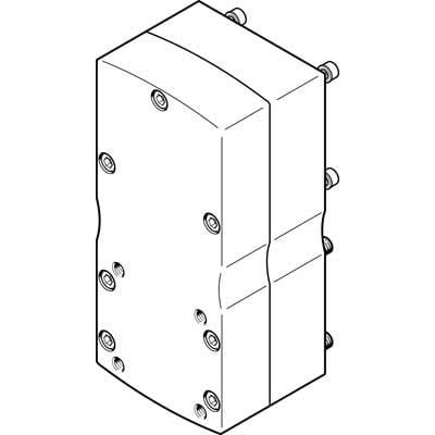 Festo parallelbyggesæt EAMM-U-86-D60-60H-102-S1 i størrelse 86, vist som en skitse af en grå, rektangulær enhed med flere monteringshuller og skruer.