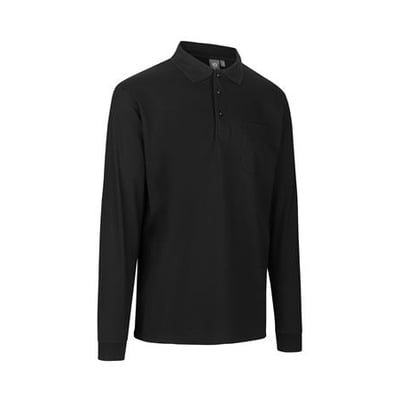 ID Identity sorte poloshirt med lange ærmer i størrelse 6XL, har brystlomme og knaplukning.