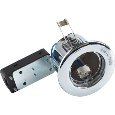 Scan Products SL1220-55 12V 20W transformer med fjedre og krom finish, vist med den sorte tilslutningsboks.