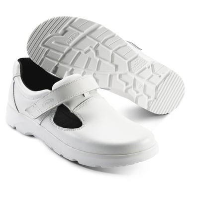 Sika Footwear Optimax sandal i hvid, str. 36, med fokus på den skridhæmmende ydersål og stødabsorberende indersål.