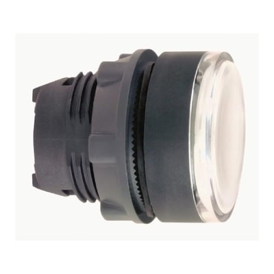 Schneider Electric ZB5 LED trykhoved i hvid med kromkant, designet til planmontering på 22 mm hul.