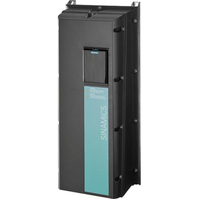 Siemens SINAMICS G120P IP55, blank cover til PM230 power modul, viser kabinettets sorte design med turkisblå mærkat.