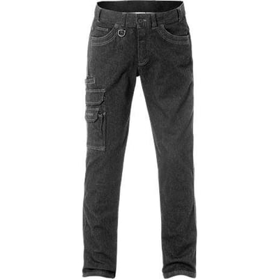 Forside af Kansas FS Service denim stretch bukser 115699 i sort C58, med Cargo-lomme, lynlås og knaplukning.