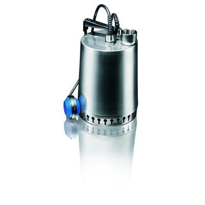 Grundfos UNILIFT AP12.50.11.A1 afløbspumpe i rustfrit stål med niveauafbryder og 10 meter kabel på hvid baggrund.