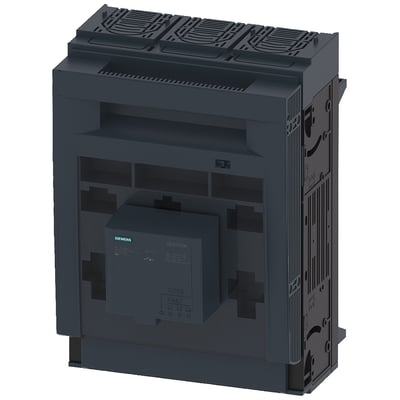 Siemens SENTRON 3NP1 sikringsafbryder, 3-polet, NH2, 400A, mørkegrå med ventilationsgitre og betjeningsmodul med statusindikatorer.