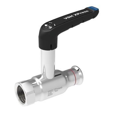 VSH Xpress FZ kuglehane i forzinket stål med 3/4" muffe-press og 22 mm tilslutning, udstyret med høj spindel og grønt håndtag.