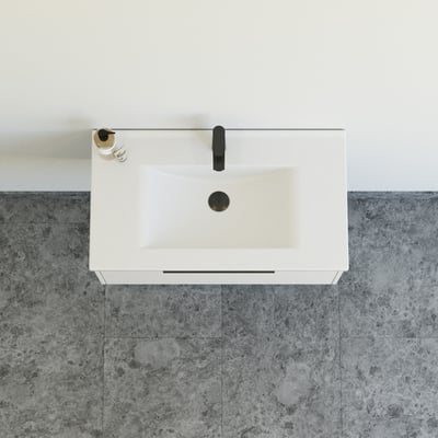 Top view af Dansani Mido+ møbelpakke, 81 cm, med sand mat glat front og hvid Amber vask.