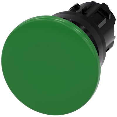 Siemens SIRIUS ACT paddetrykknap med stor grøn plast aktuator, 40 mm diameter, rund, 22 mm monteringshul, momentan betjening.