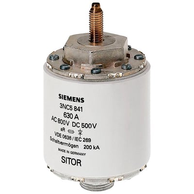 Siemens SITOR sikring 3NC5 841, 630A med indvendigt gevind og boltterminal, AC 800V DC 500V, VDE 0636/IEC 269.