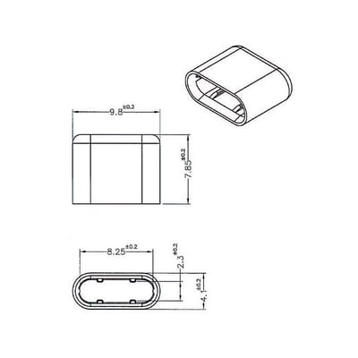 Teknisk tegning af Delock støvdæksel til USB Type-C™ han-stik med dimensioner og detaljer angivet.