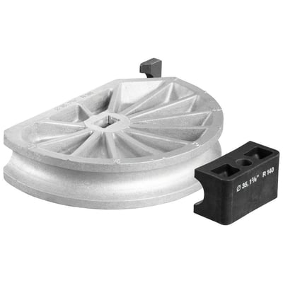 Komplet Rems bukkebeslag med et stort bukkehjul til Ø35mm, 1.3/8" rør med R140 bukkeradius og et sort glidestykke.