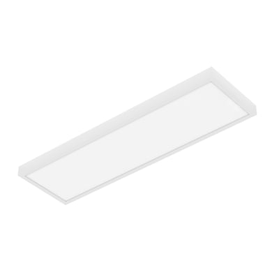 Hvidt, rektangulært LEDVANCE Panel Surface påbygningsarmatur med stor lysflade, set skråt forfra.