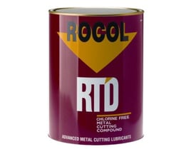 En dåse Rocol RTD Chlorine Free Compound metal skærepasta i bordeauxrød farve, med Rocol logo øverst og produktnavn tydeligt markeret.