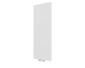 Hvid, lodret Purmo Kos V 22-radiator med flad front, set skråt forfra; måler 1950 x 600 mm.