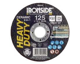Ironside keramisk 2-i-1 skrubskive, 125 x 7 mm, set forfra med mørk skive og tydelig centeråbning.