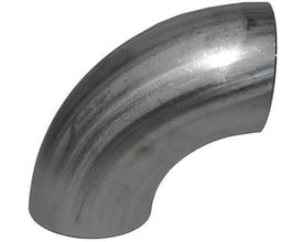 90 graders bøjning i AISI 316L stål med dimensioner 54x2 mm, vist på hvid baggrund, overholder EN10253-3/4.